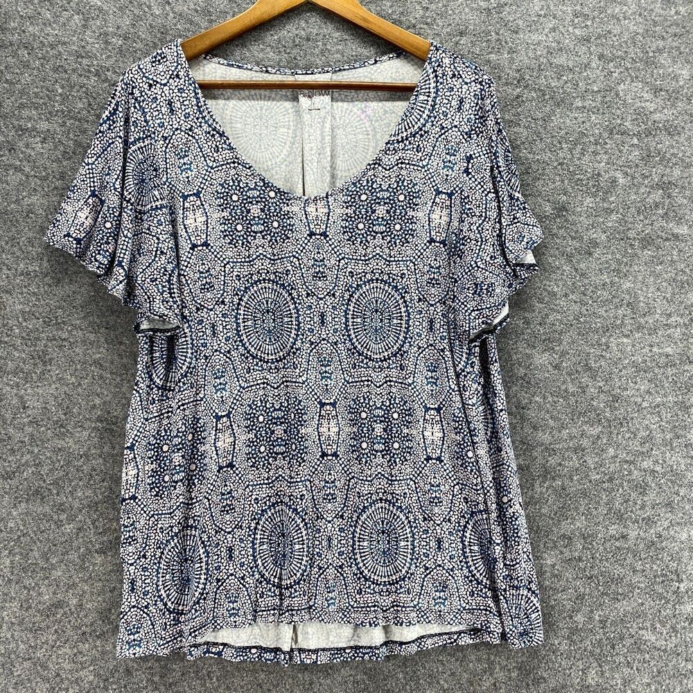 A Glow T-Shirt Women L Large Gray Geometric Short Sleeve Pullover Round Neck